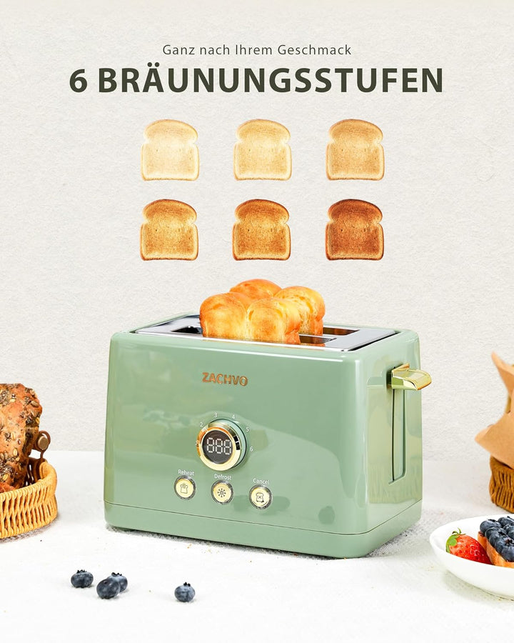 Toaster 2 Scheiben - ZACHVO Toaster mit Brötchenaufsatz, 6 Bräunungsstufe - 850W Toaster mit Herausn