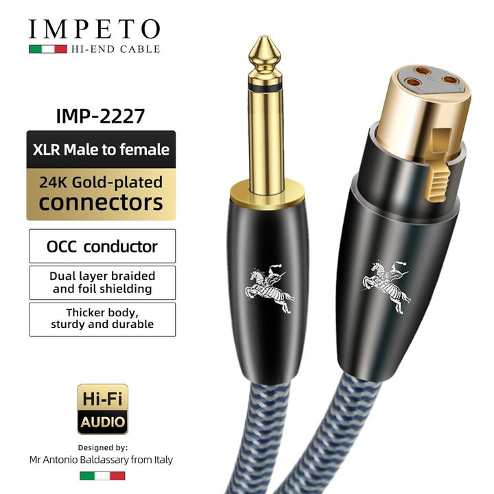 Impeto Audiophile XLR Buchse auf klinke 6,3mm（6.35mm） Mikrofonkabel ts Mono Klinke Kabel XLR 3 Polig