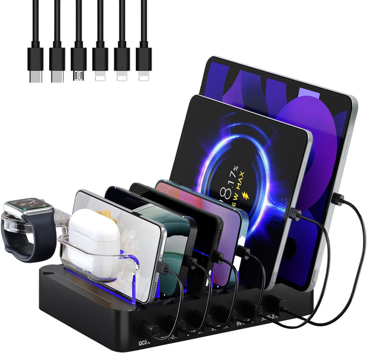 Acocodi USB Ladestation Multi Dock 6 Ports 60W Smart Schnellladedockstation für mehrere Geräte, komp