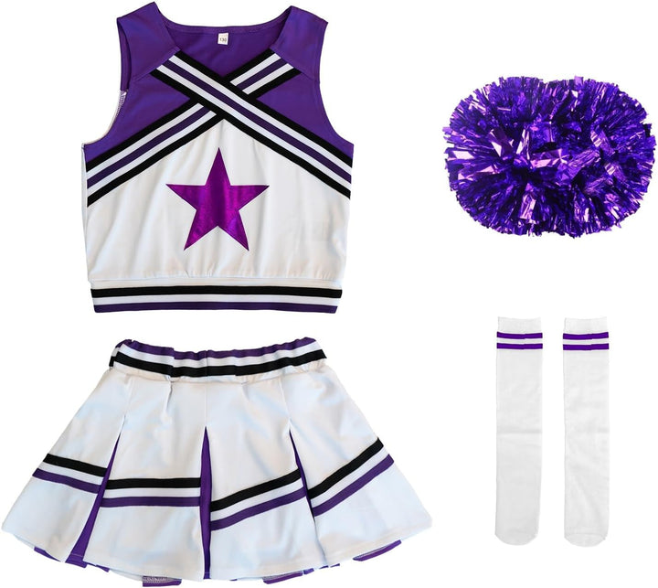 LOLANTA Mädchen Karneval Kostüm, Cheerleader kleid mit Pompoms und Socken, Mittelschule Cheerleading
