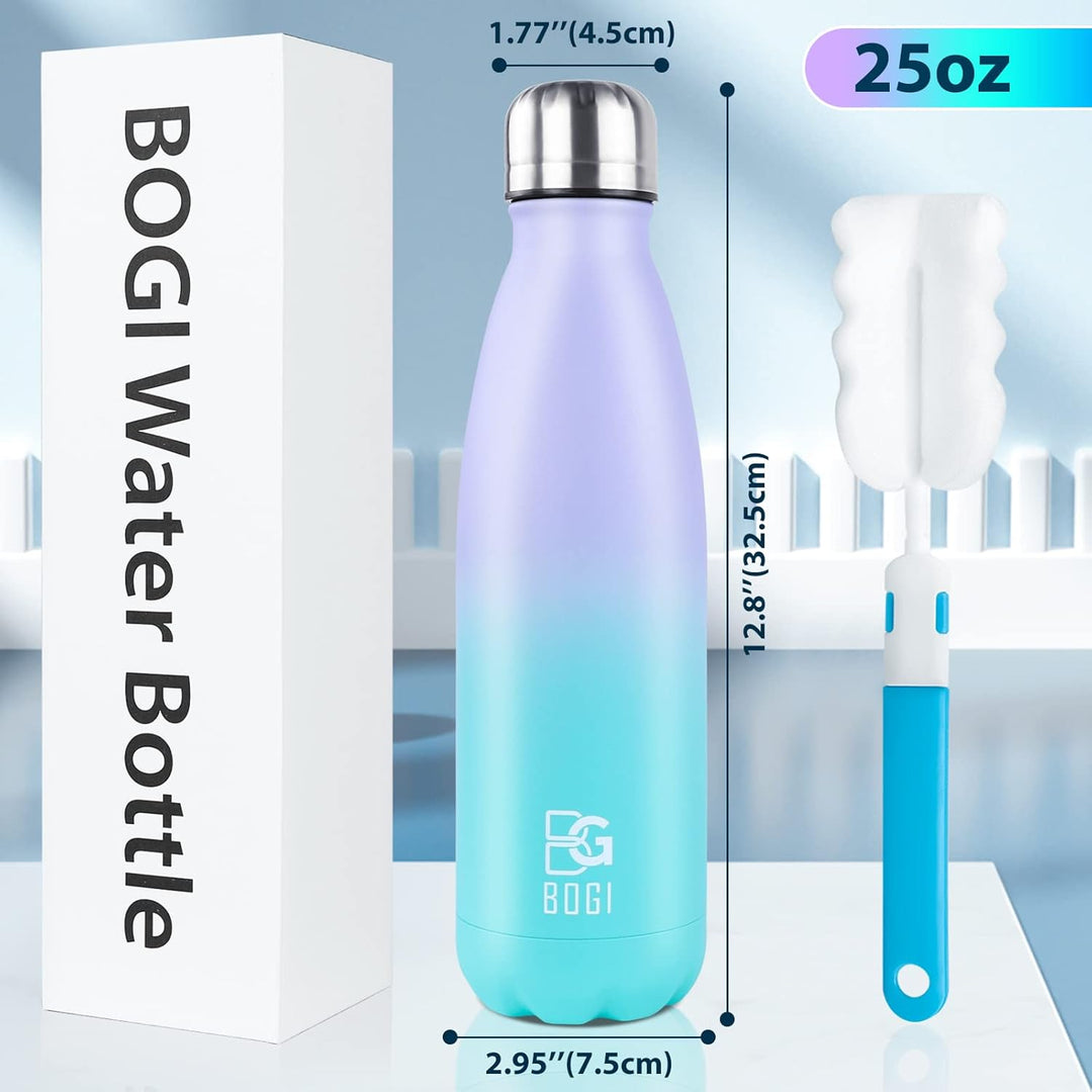 BOGI Edelstahl Trinkflasche 750ml, 2-Pack Doppelwandige Thermosflasche Auslaufsicher Trinkflasche Ed