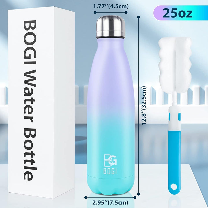 BOGI Edelstahl Trinkflasche 750ml, 2-Pack Doppelwandige Thermosflasche Auslaufsicher Trinkflasche Ed
