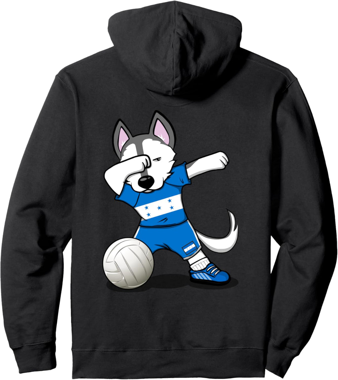 Dabbing Husky Hund Honduras Volleyball Honduranische Flagge Pullover Hoodie