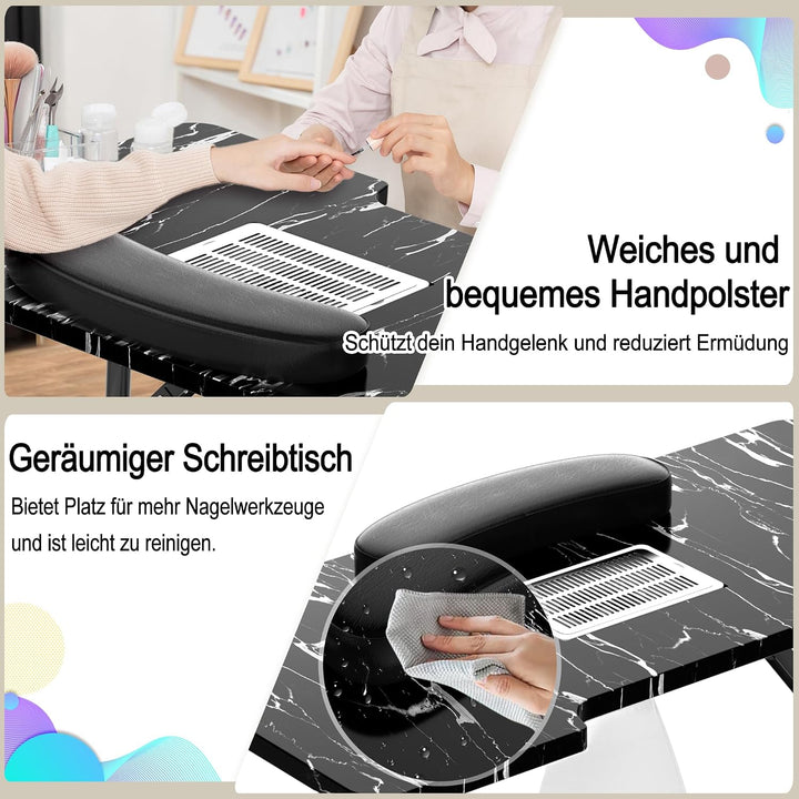 Faltbar Maniküre Tisch mit Absaugung Tragbarer Nageltisch mit Rollen & Tragetasche & Handgelenkaufla