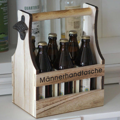 UNUS Home Männerhandtasche Bier, Flaschenträger aus Holz für 6 Flaschen, Bierträger mit Flaschenöffn