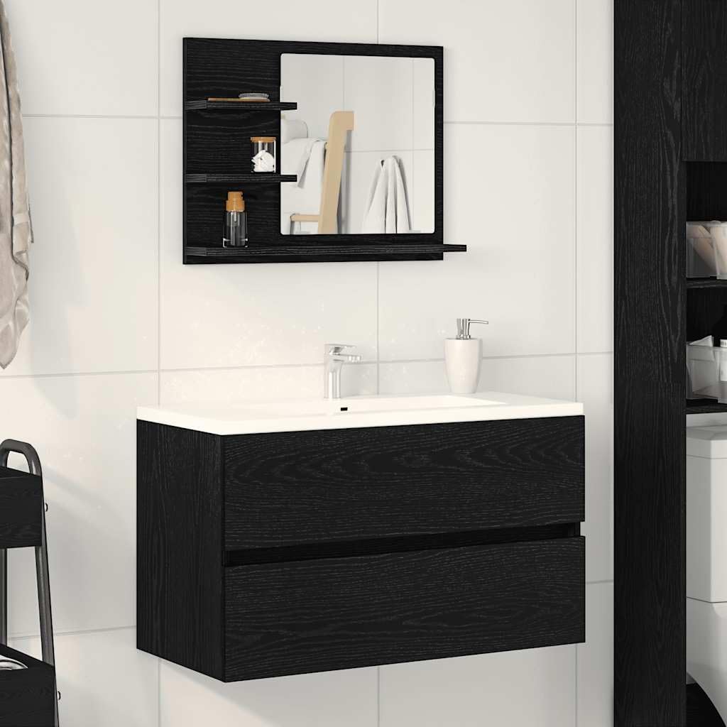 vidaXL Badspiegel Schwarz Eichen-Optik 60x10,5x45 cm Holzwerkstoff, Badezimmerspiegel, Wandspiegel,