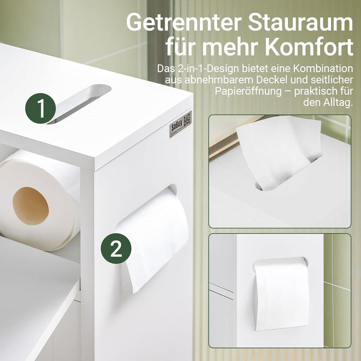 SoBuy BZR31-W Nischenregal Badezimmerschrank Badschrank Badrollwagen mit 2 Schiebetüren und 1 Klappe