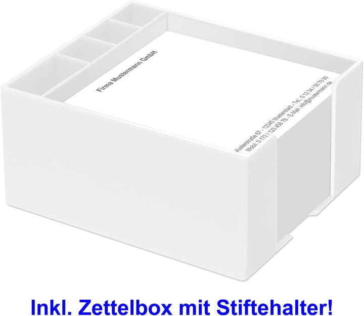 500 Notizzettel personalisiert in praktischer Zettelbox mit Stiftehalter 10 x 10 cm (weiss), weiss