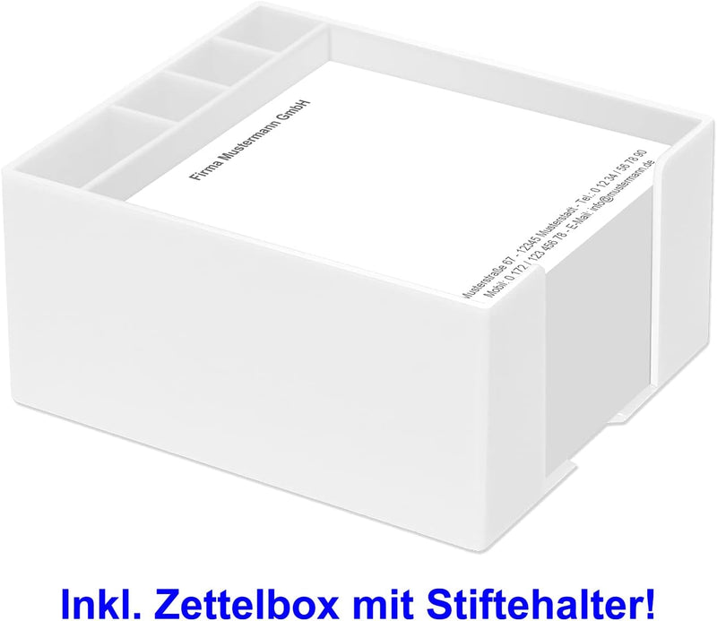 500 Notizzettel personalisiert in praktischer Zettelbox mit Stiftehalter 10 x 10 cm (weiss), weiss