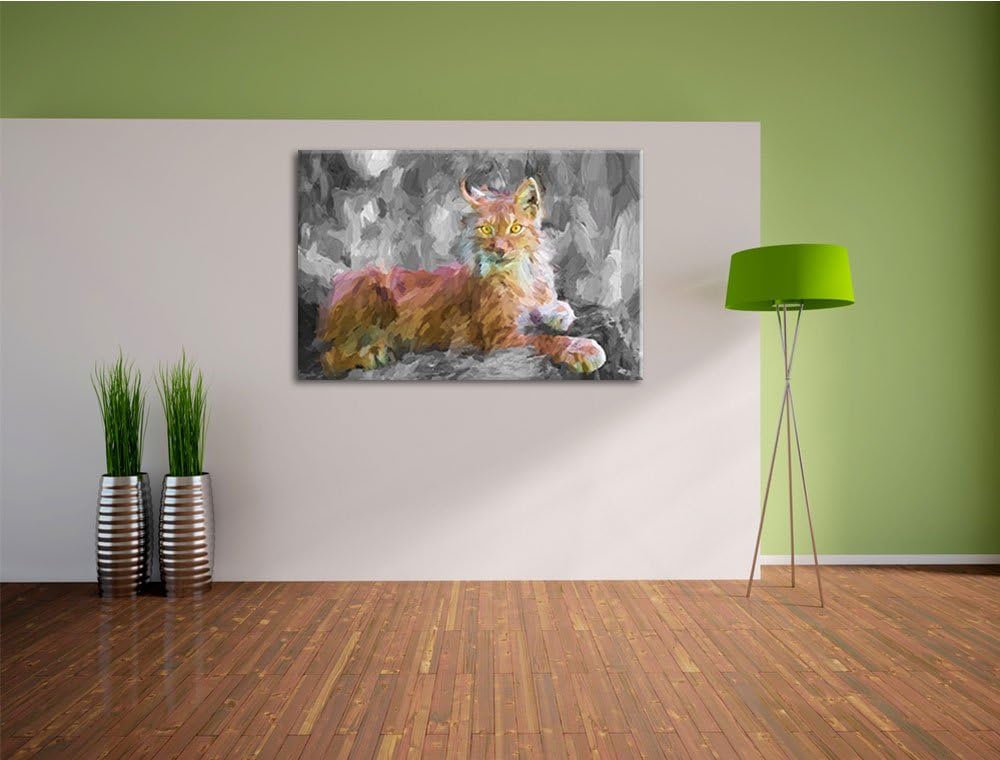 hübscher aufmerksamer Luchs schwarz/weiss Deluxe Format: 100x70 cm auf Leinwand, XXL riesige Bilder