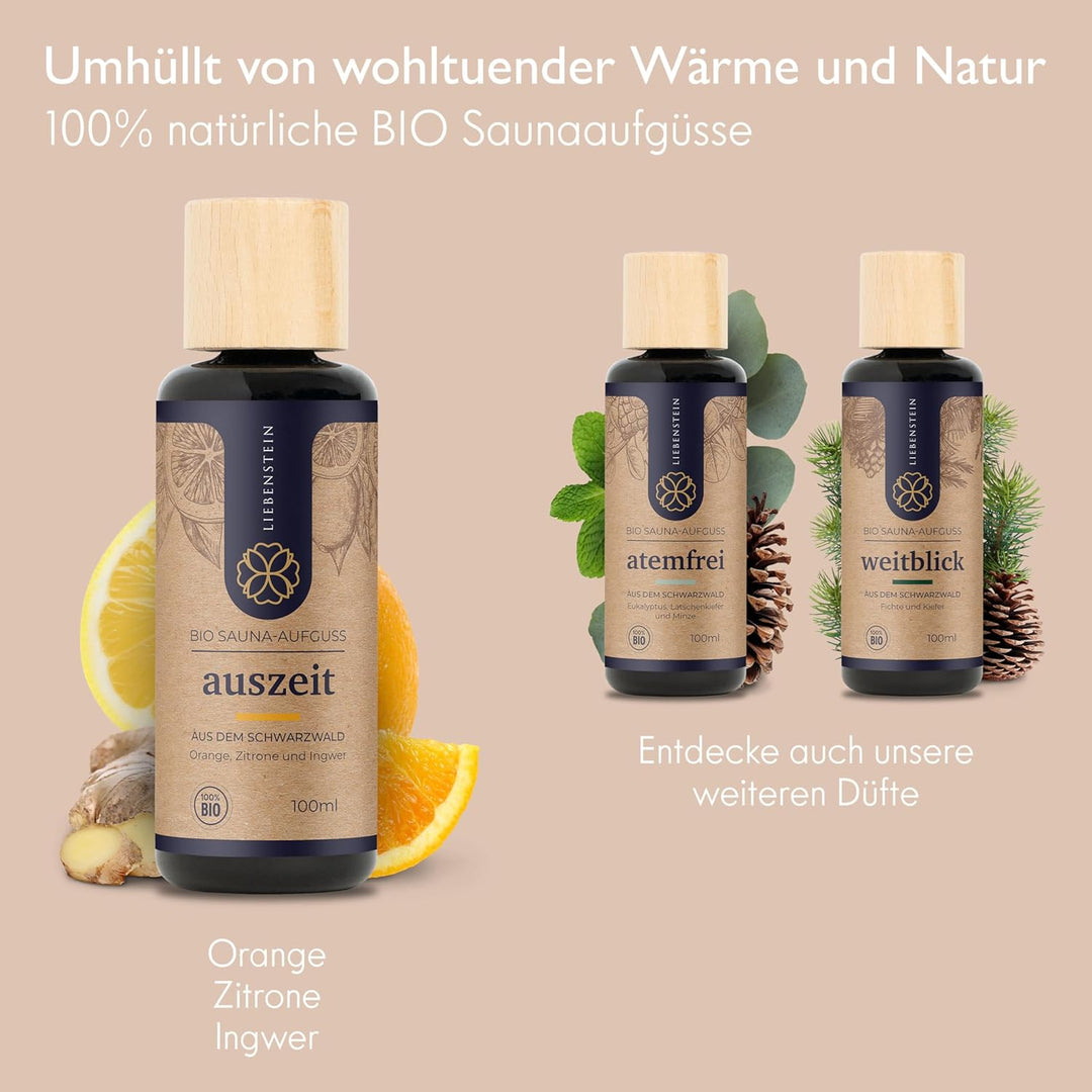 BIO Saunaaufguss “Auszeit” - Orange, Zitrone & Ingwer [1x100ml Sauna Aufgussmittel] - mit 100% natur