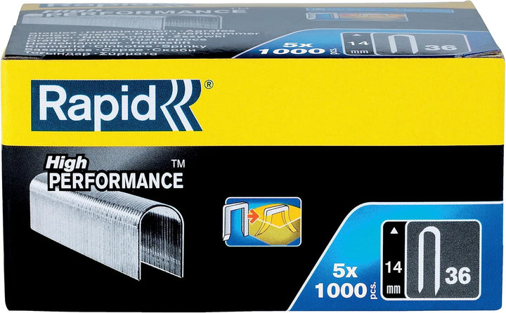 Rapid Tackerklammern Typ 36, 14mm Klammern, 5x1.000 Stk. Grosspackung, mit runden Rücken für kabel b
