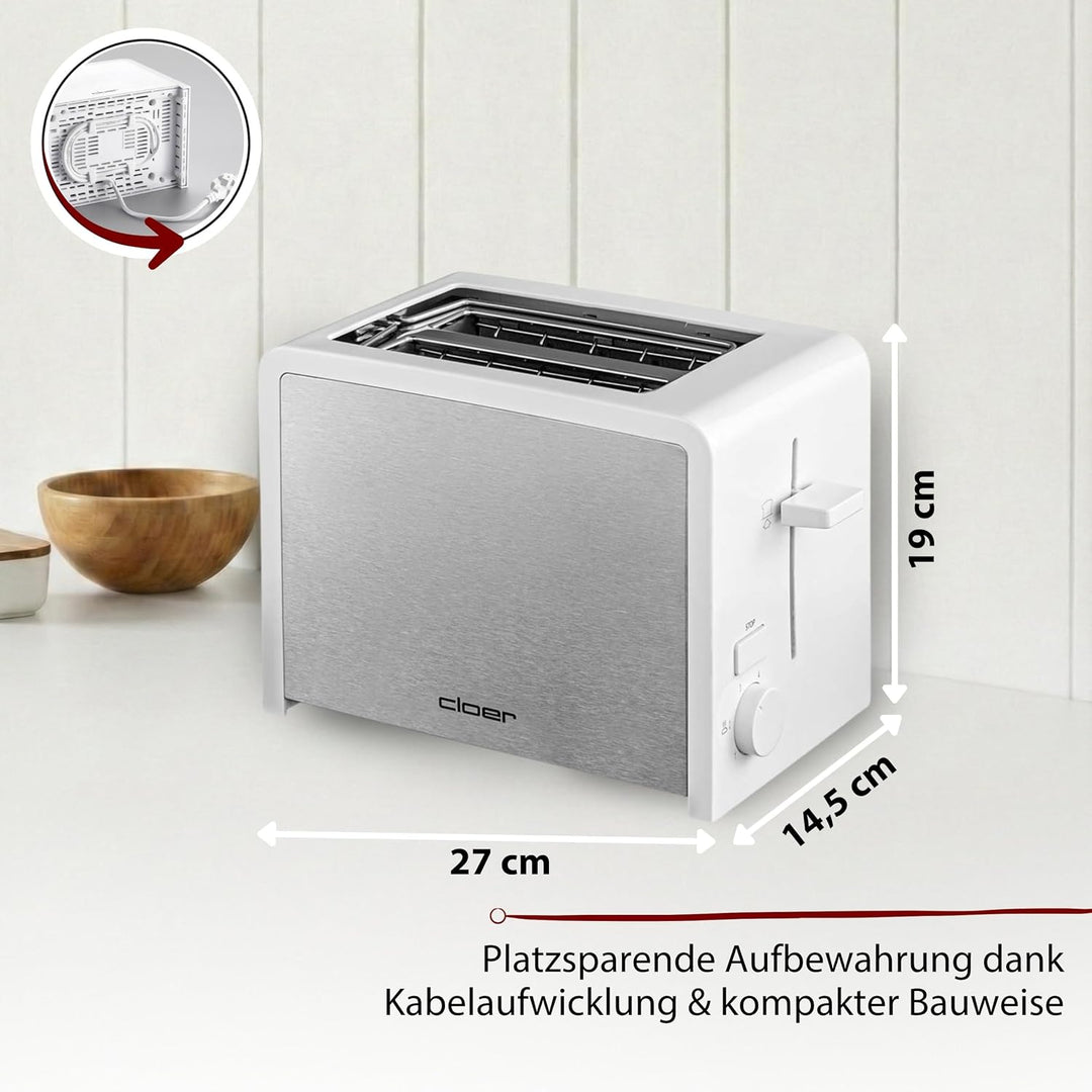 Cloer 3211 Toaster, 825 W, für 2 Toastscheiben, integrierter Brötchenaufsatz, Nachhebevorrichtung, K