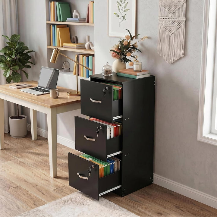 Büroschrank Abschliessbar mit 3 Schubladen, Schubladenschrank 40×41×103.5cm 3 Schubladen-Schwarz, 3