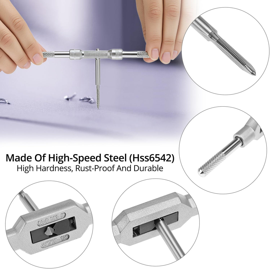 QWORK® 11 Stück Gewindebohrer-Bit-Set – HSS-Gewindebohrer M1–M3,5 mit verstellbarem Windeisen – Prof