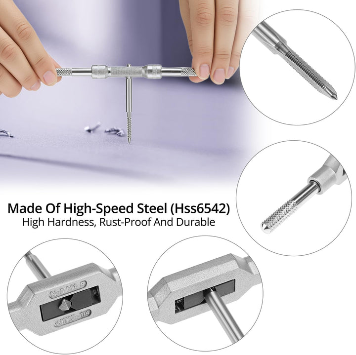 QWORK® 11 Stück Gewindebohrer-Bit-Set – HSS-Gewindebohrer M1–M3,5 mit verstellbarem Windeisen – Prof