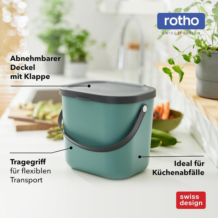 Rotho Albula 2er-Set Biomülleimer 6l mit Deckel und Henkel für die Küche, Kunststoff (PP) BPA-frei,