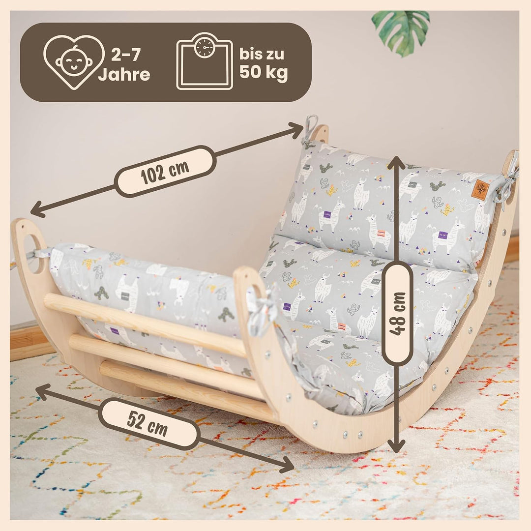 WoodsCraft Kletterbogen mit Kissen - Holz Klettergerüst Indoor - Hypoallergen Kissen für Kletterboge