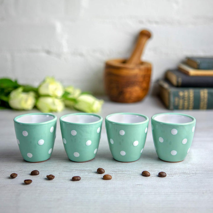 City to Cottage® - Espressotassen Set | Türkis und Weiss | Polka Dots | Handgemacht | Keramik Geschi