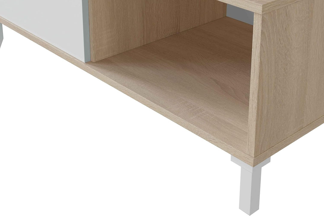Wohnzimmer-Couchtisch mit einer Schublade und einem Tagesfach, Farbe Weiss und Eiche, 100 x 40 x 50