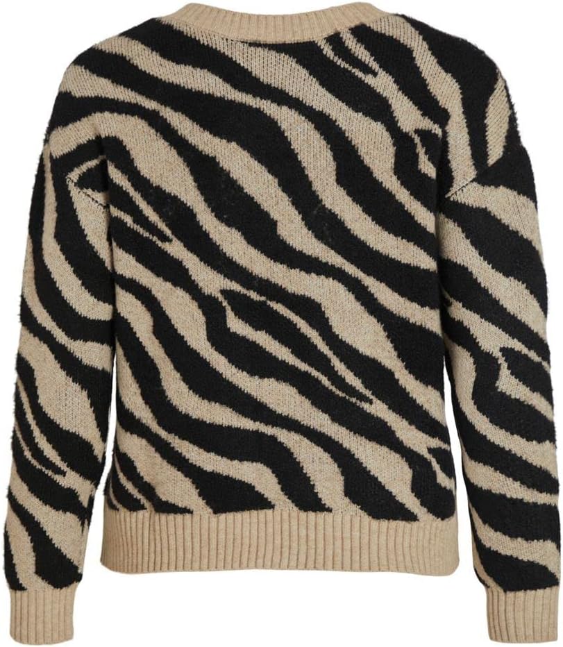 Vila Damen Viril Feami Mix V-Neck L/S Knit Top-noos Pullover XL Natural Melange/Pattern:with Black,