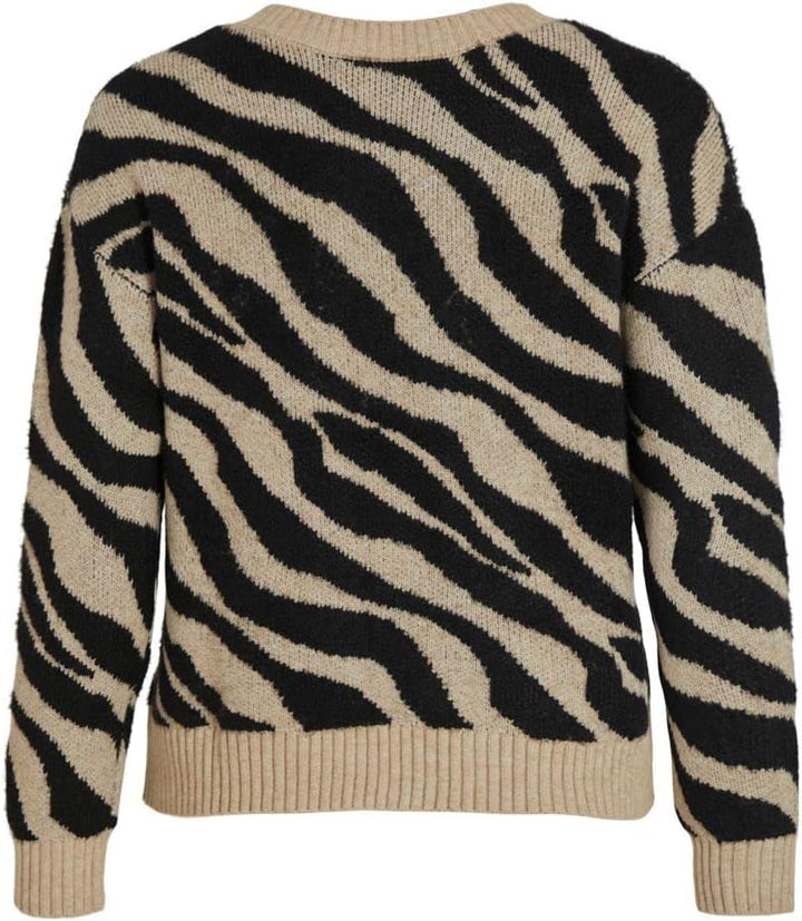 Vila Damen Viril Feami Mix V-Neck L/S Knit Top-noos Pullover XL Natural Melange/Pattern:with Black,