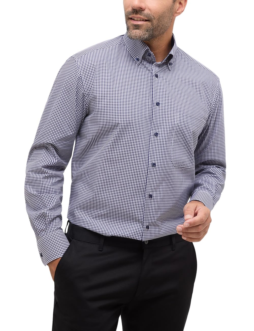 ETERNA Comfort Fit Hemd Langarm New Kent Kragen Muster rot XS Blau, XS Blau