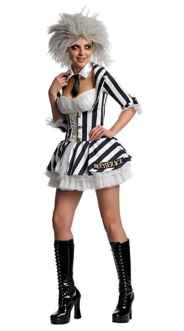 Rubie‘s Official Beetlejuice-Kostüm für Damen mit Perücke, sexy Outfit für Halloween, M