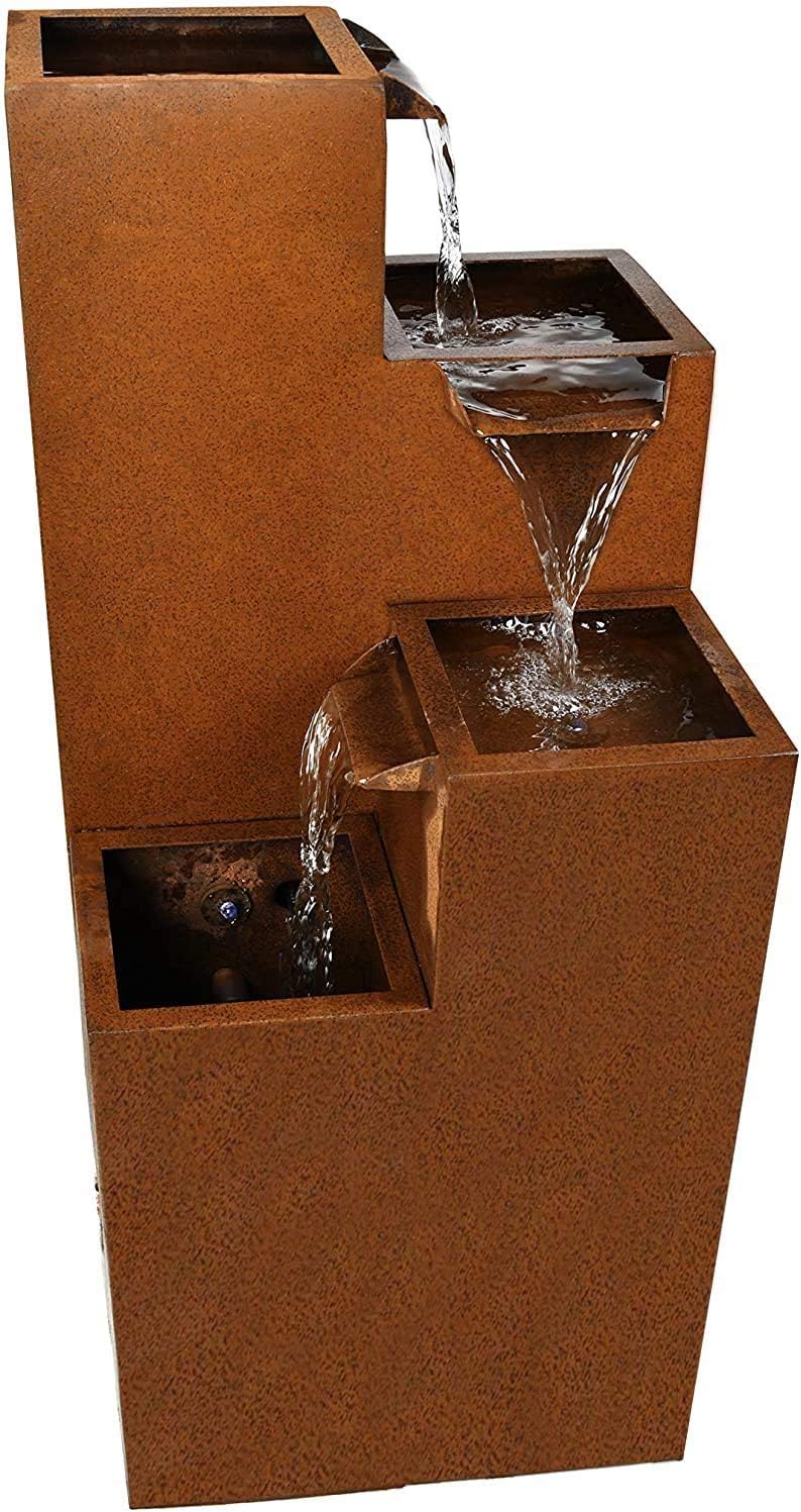 Köhko Springbrunnen Ribero aus Corstenstahl mit LED-Beleuchtung Wasserspiele für Outdoor Indoor Gart
