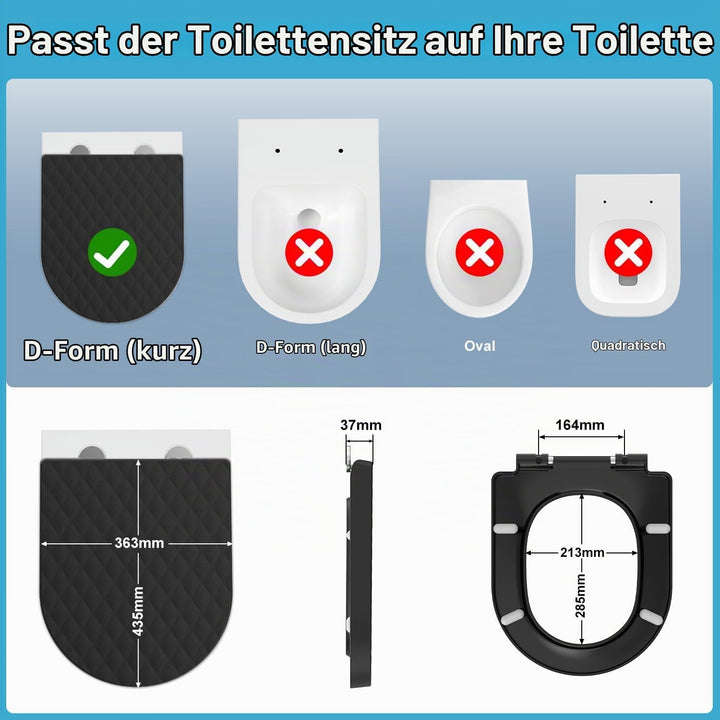 YEAUPE PRO Toilettendeckel mit Absenkautomatik D Form [KURZ] - 43,5×36,2 cm | WC Sitz mit Schnellver