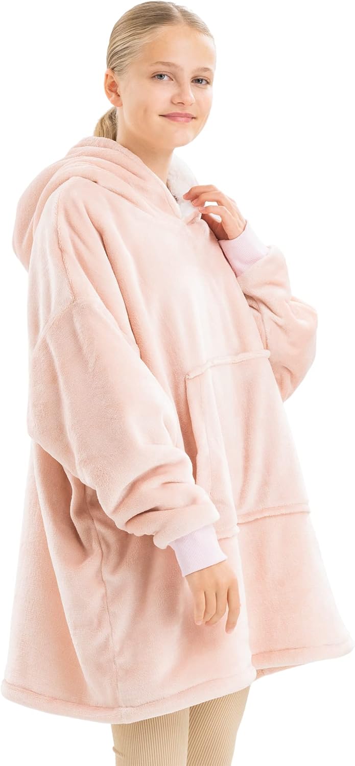 HOMELEVEL Kinder Sherpa Hoodie Pullover - Pulli mit Kapuze für Jungs und Mädchen - Kuschel Sweatshir