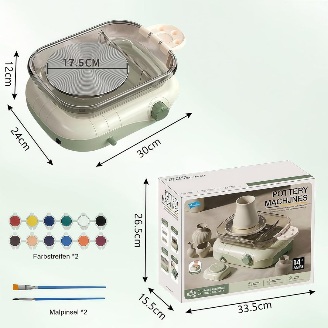 Töpferscheibe, 200R/min Elektrisch Pottery Wheel mit Schürze, 17.5cm Drehteller Tonmaschine mit Wasc