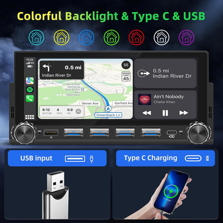 Autoradio 1 DIN mit Wireless CarPlay & Android Auto, 6,86-Zoll HD Touchscreen Auto Display, Mirror L