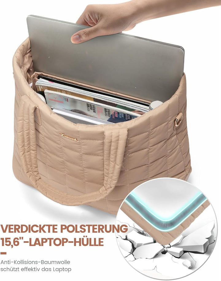 LOVEVOOK Laptoptasche Damen 15,6 Zoll，Laptop Handtasche Arbeitstasche Gross，Puffer Shopper Tasche Sc