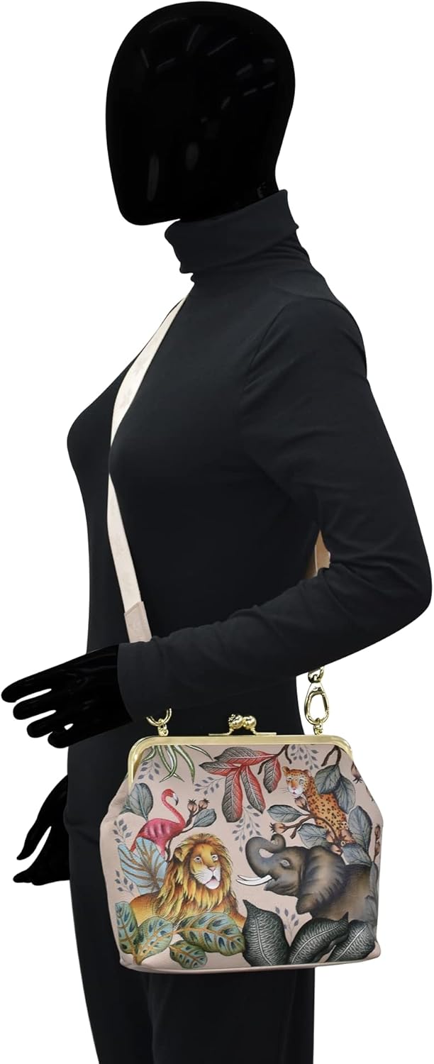 Anuschka Women's Frame Crossbody Tasche aus Echtleder, handbemalt, mittlere Grösse mit Rahmen, Afric