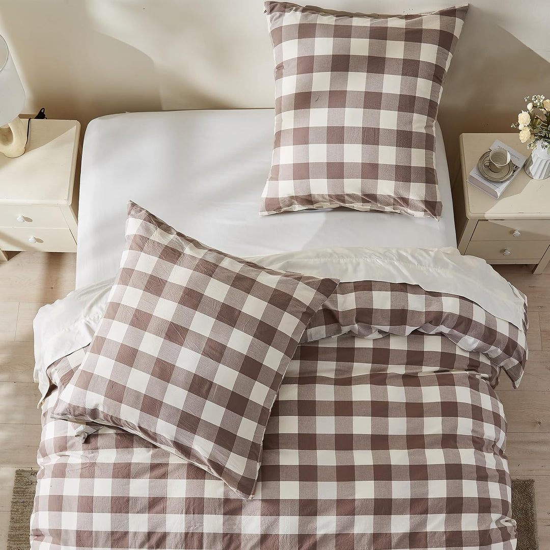 Simple&Opulence Karierter Bettbezug, 100% Gewaschene Baumwolle, Leichter, Karierter Bettbezug, Bettb