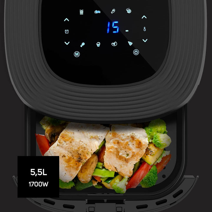 Heissluftfritteuse | ohne Öl | 5,5 l | 800 g Kartoffeln | 8 Programme | Touchscreen | Timer | bis 20