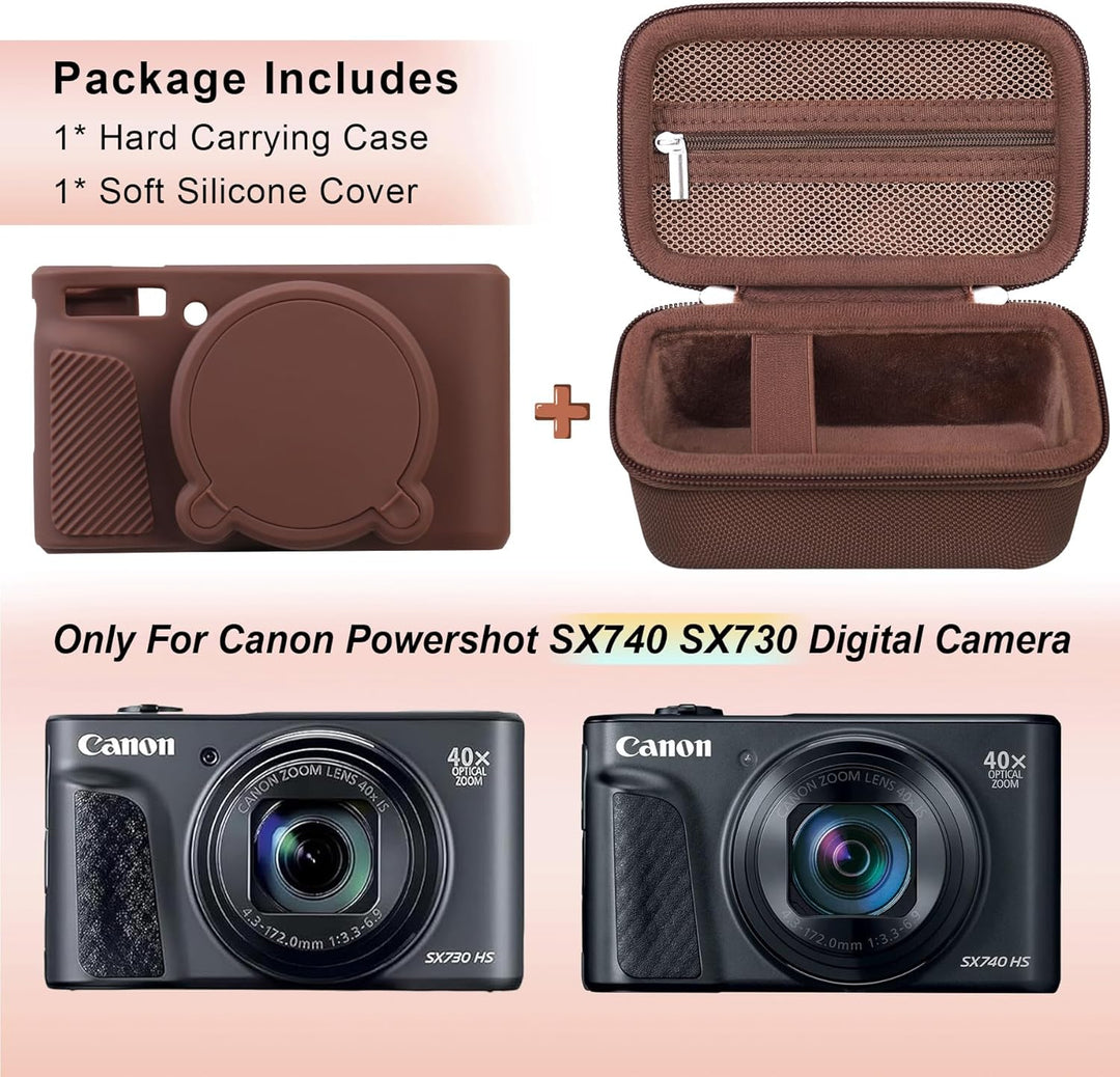 Canboc Case für Canon PowerShot SX740 SX730 HS Digitalkamera, Harte Tragetasche + weiche Silikon Sch