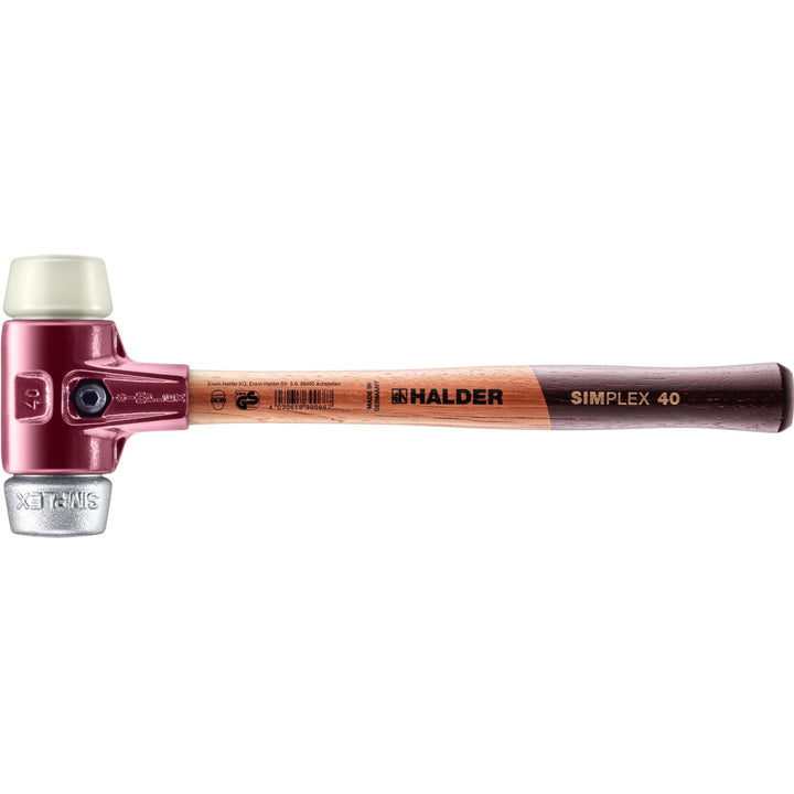 SIMPLEX-Schonhammer, Nylon/Weichmetall; mit Tempergussgehäuse und hochwertigem Holzstiel | D=40 mm |