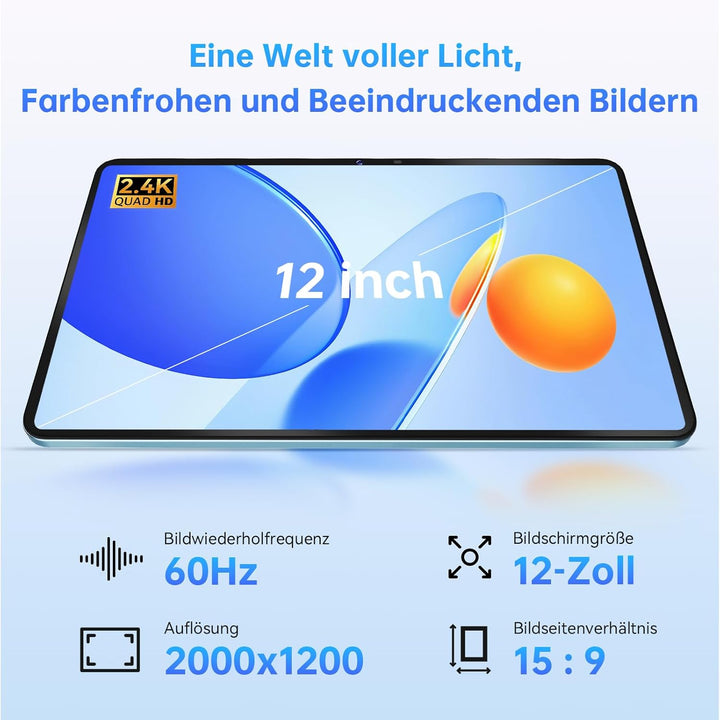 OUKITEL OT5S Tablet 12 Zoll - 2024 Neueste Android 14 Tablet 24GB RAM+256GB ROM(2TB TF) Gaming Table