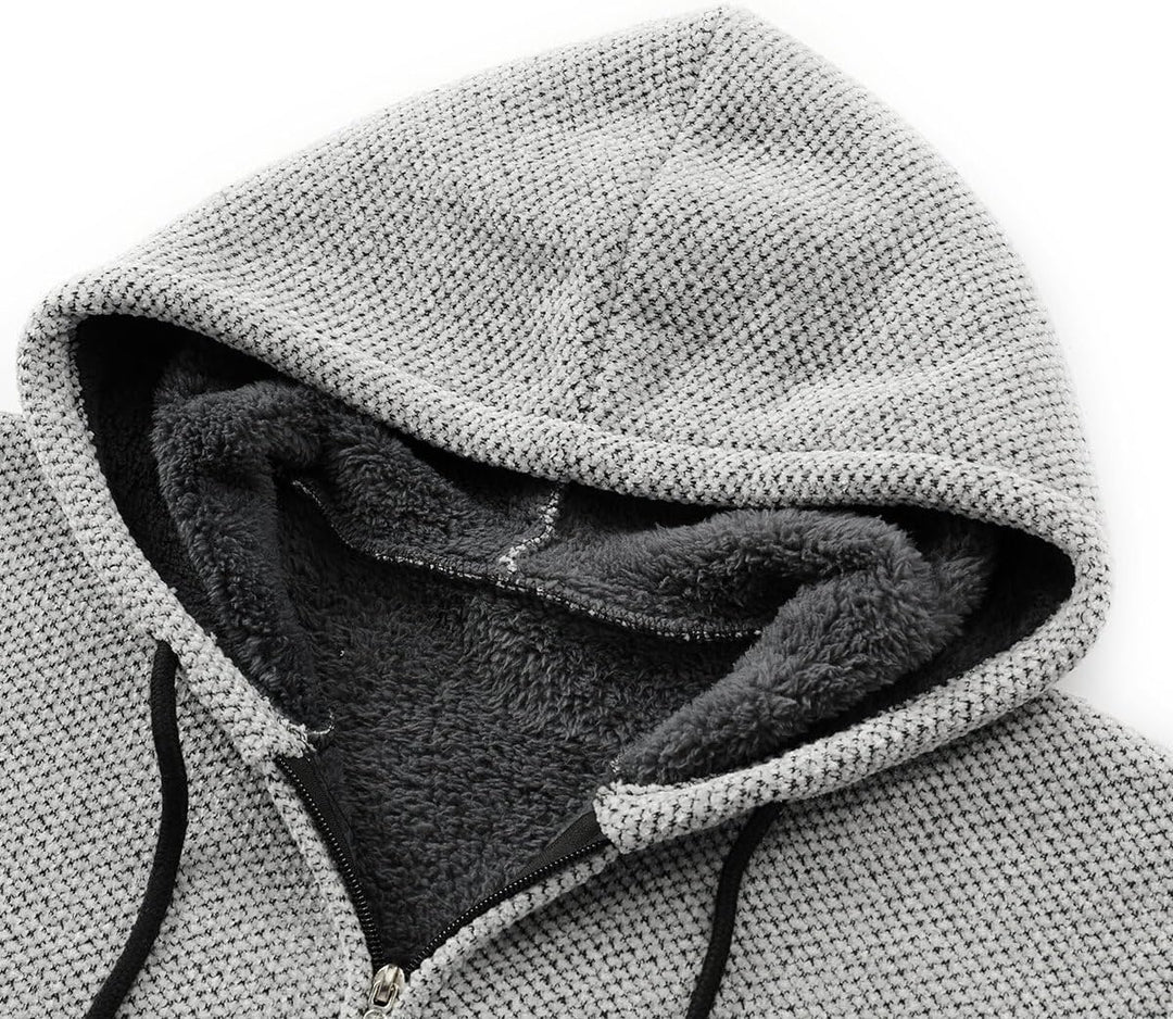 Allthemen Herren Strickjacke mit Kapuze Lang Gefüttert Cardigan Grobstrick Kapuzenjacke Kapuzenpullo