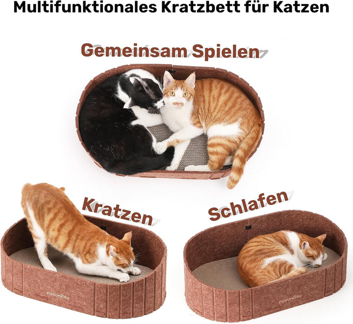 FUKUMARU Kratzbrett für Katzen, 61 cm Kratzpappe in Sofa-Form, Umkehrbares Katzenbett, Runde Kratzpa