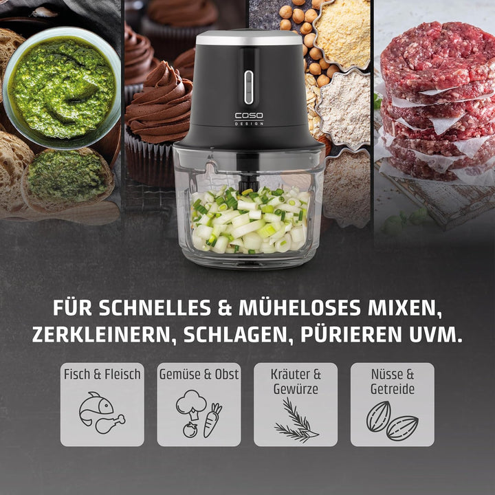 CASO Chop &amp; Go – kabelloser Design Zerkleinerer mit 4 Edelstahlklingen, flexibel und überall einsatz