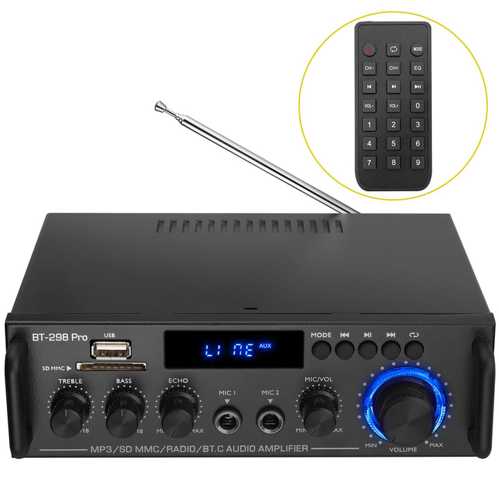 PROZOR Audio Power Stereo Verstärker Bluetooth 5.0 Verstärker Hifi Stereo Amplifier mit 2 Kanal, Bas