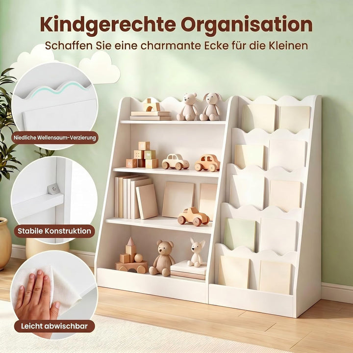 RELAX4LIFE Kinder Bücherregal, Montessori Kinderregal aus Holz, Spielzeugregal mit 4 offenen Fächern