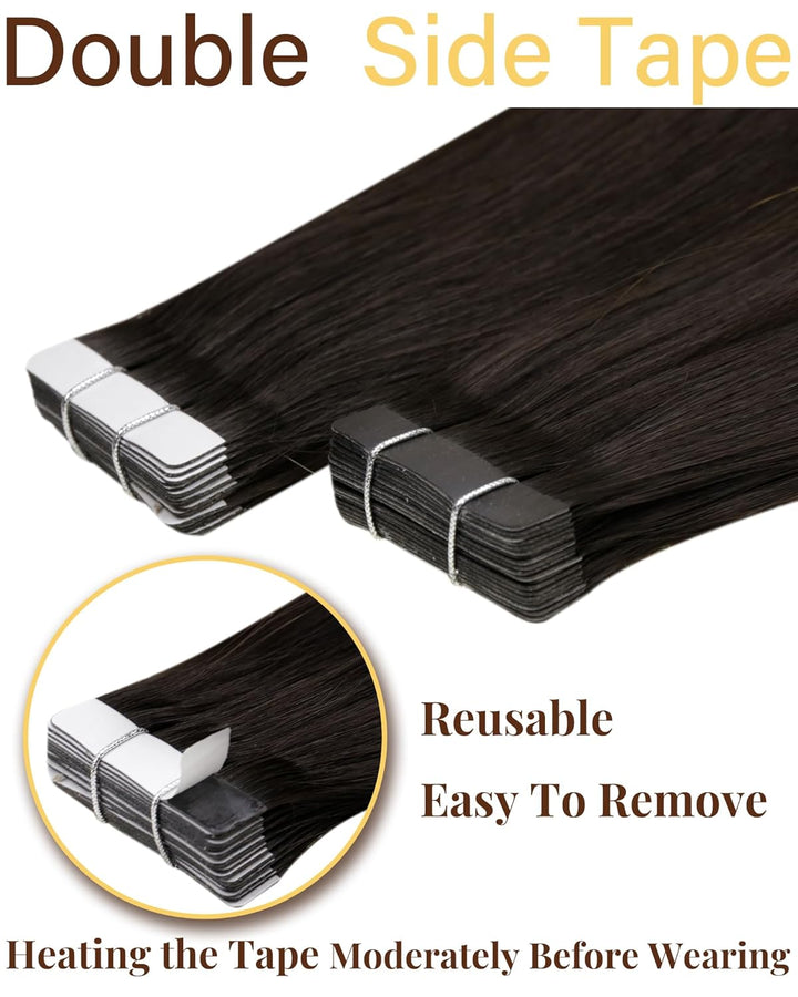 Hetto Tape Extensions Echthaar Braun 60CM Tape in Extensions Remy Tape Extensions Echthaar Unsichtba