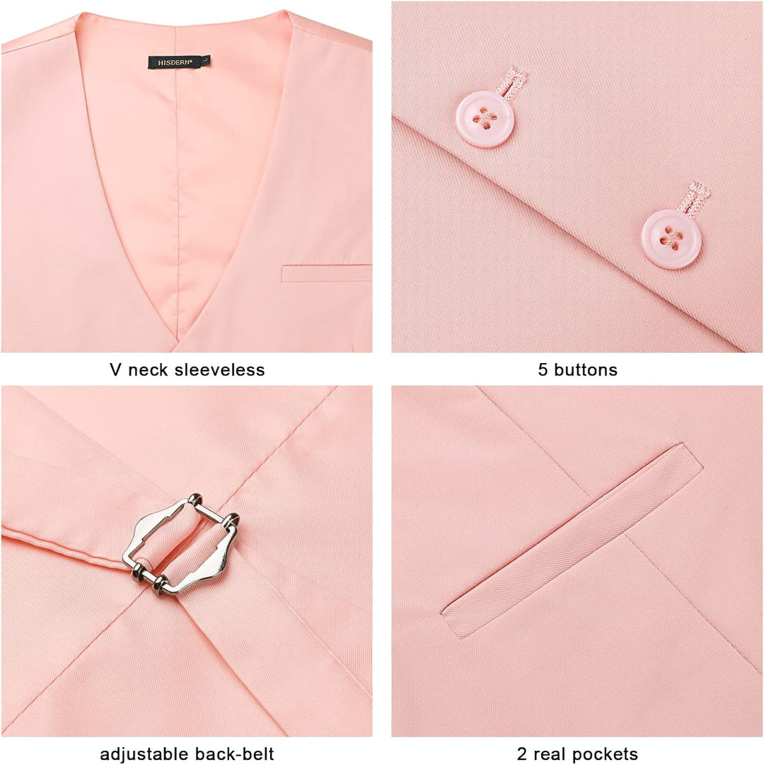 HISDERN Herren Formale Hochzeit Party Weste Baumwolle Einfarbig Weste 3XL Z1 - Rosa, 3XL Z1 - Rosa