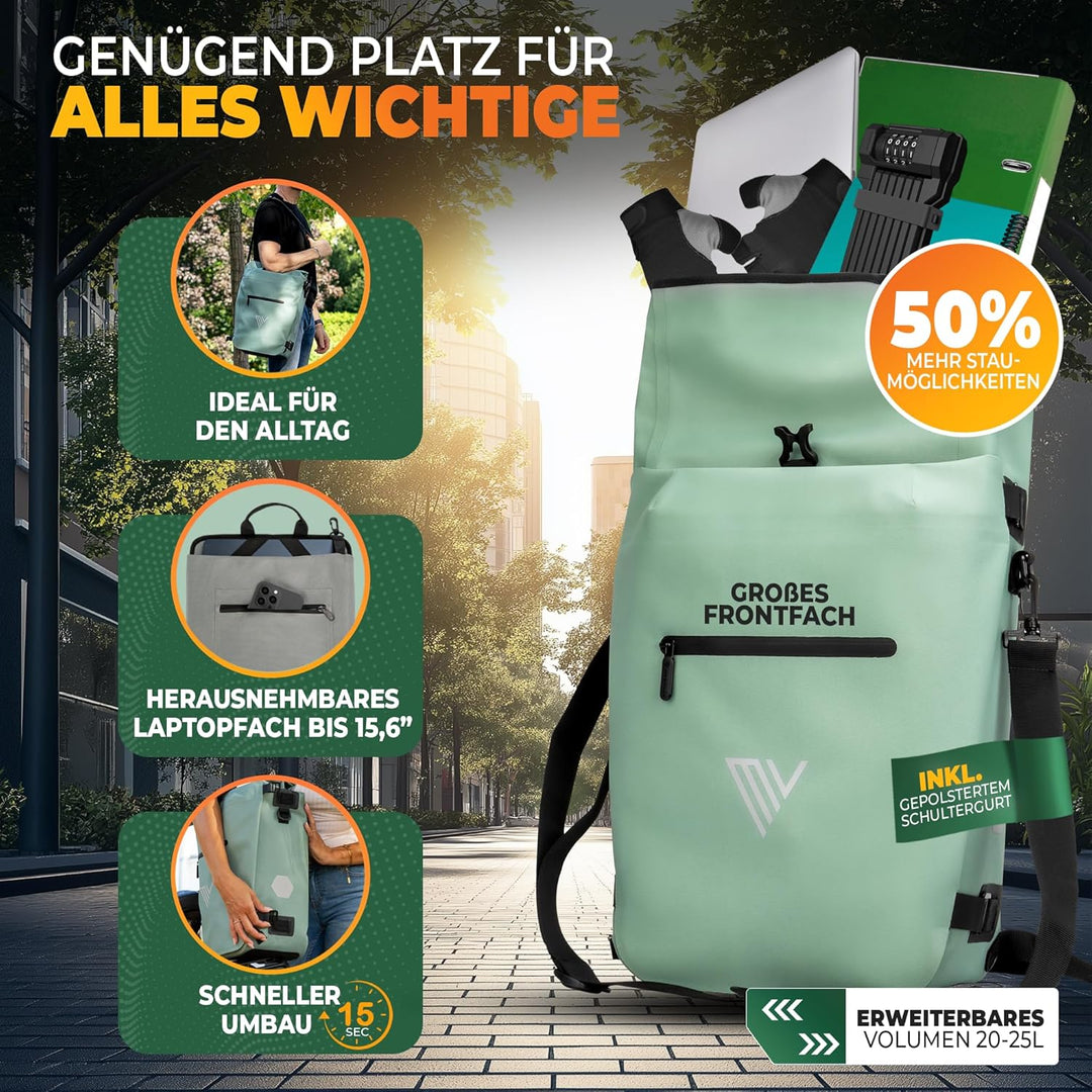 MIVELO 3in1 Fahrradtasche für Gepäckträger I Rucksack &amp; Gepäckträgertasche hinten - in 15 Sekunden u