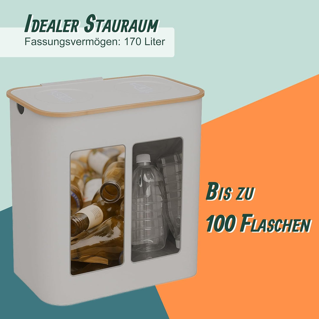 Relaxdays Pfandflaschen Sammelbehälter, 170 L, bis 100 Flaschen, 2 Beutel, Flaschensammler für Glas