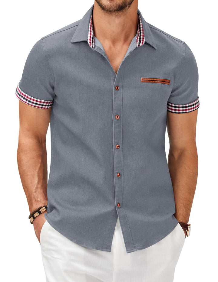 COOFANDY Jeanshemd Kurzarm Herren Hemd Cowboy-Style Knöpfen T Shirt Freizeit Kurzarm Denim Kariert K